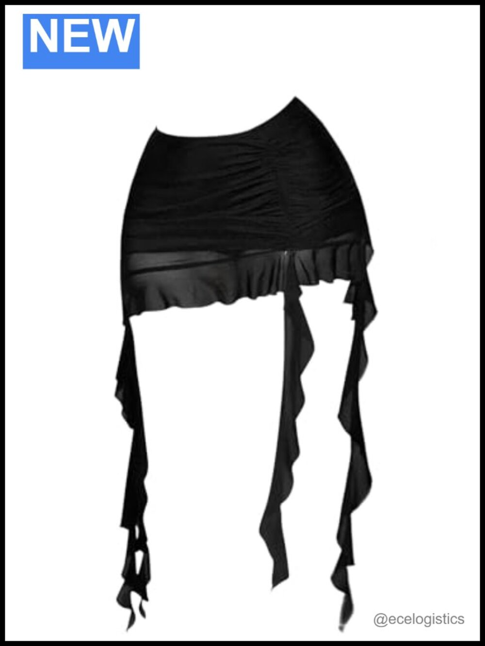 Y2K Ruched Mesh Ruffle Bodycon Mini Skirt High Waist Asymmetrical